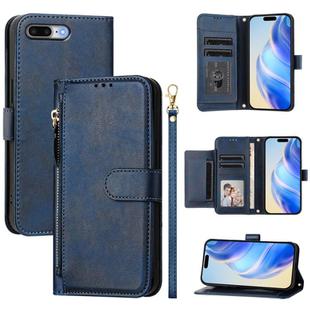 For iPhone 8 Plus / 7 Plus Multi-Card Slots Zipper Wallet Leather Phone Case(Blue)