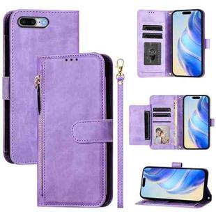 For iPhone 8 Plus / 7 Plus Multi-Card Slots Zipper Wallet Leather Phone Case(Purple)