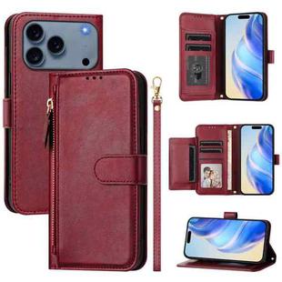For iPhone 17 Pro Multi-Card Slots Zipper Wallet Leather Phone Case(Dark Red)