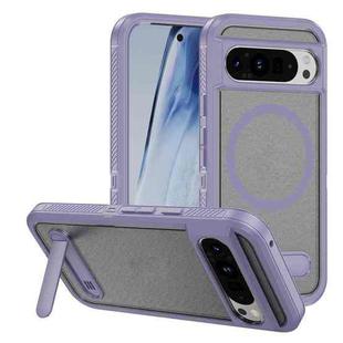 For Google Pixel 9 Pro Guard MagSafe Holder Matte PC Hybrid TPU Phone Case(Purple Transparent)