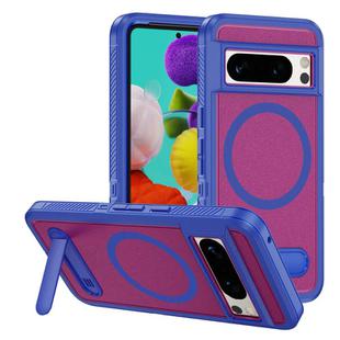 For Google Pixel 8 Pro Guard MagSafe Holder Matte PC Hybrid TPU Phone Case(Blue Rose Red)