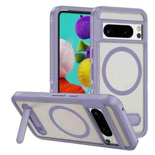 For Google Pixel 8 Pro Guard MagSafe Holder Matte PC Hybrid TPU Phone Case(Purple Transparent)