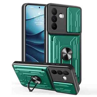 For Samsung Galaxy A56 5G Sliding Camshield TPU+PC Phone Case with Card Slot(Dark Green)