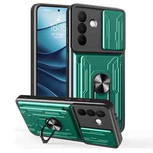 For Samsung Galaxy A36 5G Sliding Camshield TPU+PC Phone Case with Card Slot(Dark Green)