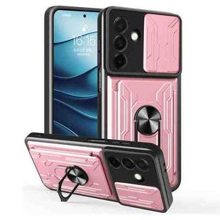 For Samsung Galaxy A26 5G Sliding Camshield TPU+PC Phone Case with Card Slot(Rose Gold)