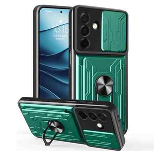 For Samsung Galaxy A26 5G Sliding Camshield TPU+PC Phone Case with Card Slot(Dark Green)