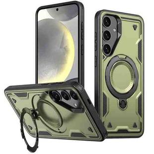 For Samsung Galaxy S24 5G PC Hybrid TPU Armor MagSafe Holder Phone Case(Olive Green)