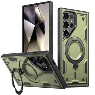 For Samsung Galaxy S23 Ultra 5G PC Hybrid TPU Armor MagSafe Holder Phone Case(Olive Green)