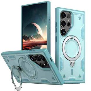 For Samsung Galaxy S25 Ultra 5G PC Hybrid TPU Armor MagSafe Ring Holder Phone Case(Light Blue)