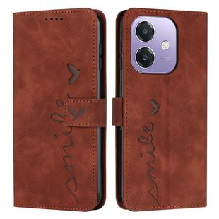 For OPPO A3x 5G Skin Feel Heart Embossed Leather Phone Case(Brown)