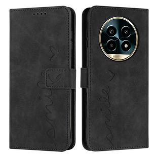 For Realme 13 Pro+ 5G Global Skin Feel Heart Embossed Leather Phone Case(Black)