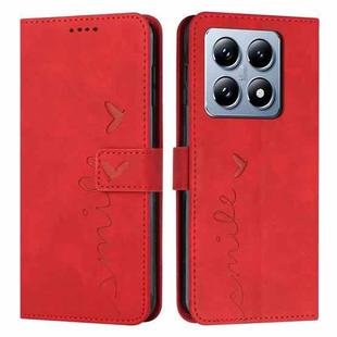 For Xiaomi 14T Pro Skin Feel Heart Embossed Leather Phone Case(Red)