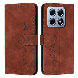 For Xiaomi 14T Pro Skin Feel Heart Embossed Leather Phone Case(Brown)