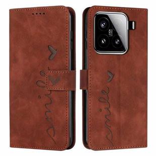 For Xiaomi 15 Skin Feel Heart Embossed Leather Phone Case(Brown)