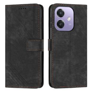 For OPPO A3x Skin Feel Stripe Pattern Leather Phone Case(Black)