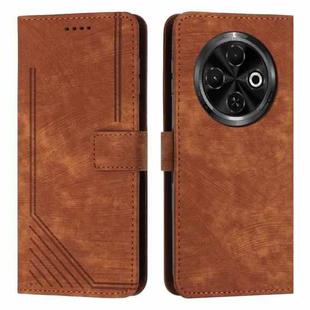 For Tecno Spark 30C Skin Feel Stripe Pattern Leather Phone Case(Brown)