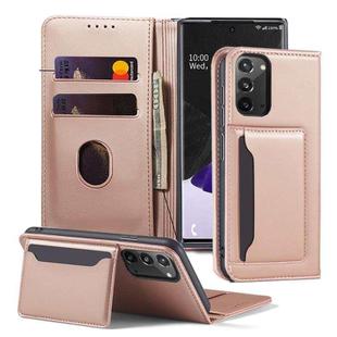 For Samsung Galaxy Note20 5G Strong Magnetism Shockproof Horizontal Flip Liquid Feel Leather Case with Holder & Card Slots & Wallet(Rose Gold)
