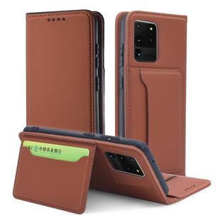 For Samsung Galaxy S20 Ultra 5G Strong Magnetism Shockproof Horizontal Flip Liquid Feel Leather Case with Holder & Card Slots & Wallet(Brown)