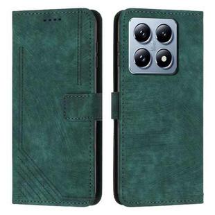 For Xiaomi 14T Pro Skin Feel Stripe Pattern Leather Phone Case(Green)