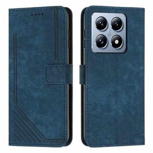 For Xiaomi 14T Pro Skin Feel Stripe Pattern Leather Phone Case(Blue)