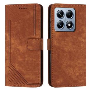 For Xiaomi 14T Skin Feel Stripe Pattern Leather Phone Case(Brown)