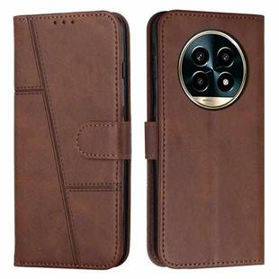 For Realme 13 Pro+ Stitching Calf Texture Buckle Leather Phone Case(Brown)