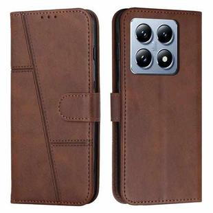 For Xiaomi 14T Pro Stitching Calf Texture Buckle Leather Phone Case(Brown)