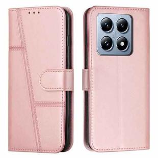 For Xiaomi 14T Pro Stitching Calf Texture Buckle Leather Phone Case(Rose Gold)