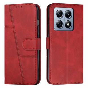 For Xiaomi 14T Stitching Calf Texture Buckle Leather Phone Case(Red)