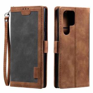 For Samsung Galaxy S25 Ultra 5G Retro Splicing Horizontal Flip Leather Phone Case(Grey)