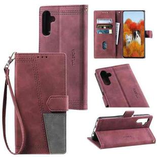 For Samsung Galaxy S25+ 5G TTUDRCH Embossed Line Splicing Leather Phone Case(Wine Red)