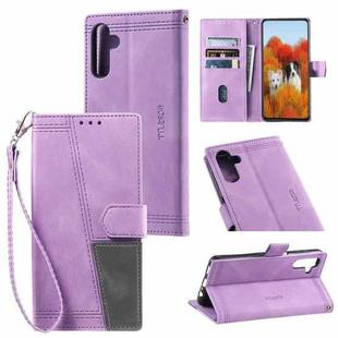 For Samsung Galaxy S25+ 5G TTUDRCH Embossed Line Splicing Leather Phone Case(Purple)