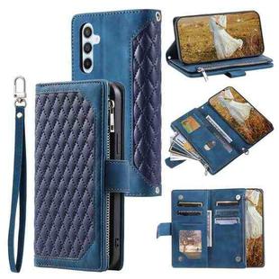 For Samsung Galaxy S25 5G Grid Texture Zipper Leather Phone Case with Lanyard(Blue)