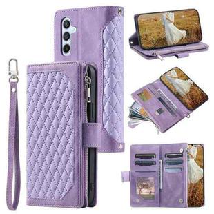 For Samsung Galaxy S25 FE 5G Grid Texture Zipper Leather Phone Case with Lanyard(Purple)