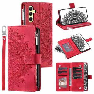 For Samsung Galaxy S25+ 5G Multi-Card Totem Zipper Leather Phone Case(Red)