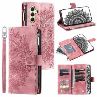 For Samsung Galaxy S25+ 5G Multi-Card Totem Zipper Leather Phone Case(Pink)