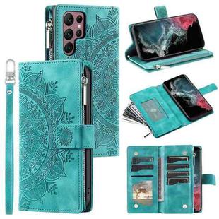 For Samsung Galaxy S25 Ultra 5G Multi-Card Totem Zipper Leather Phone Case(Green)