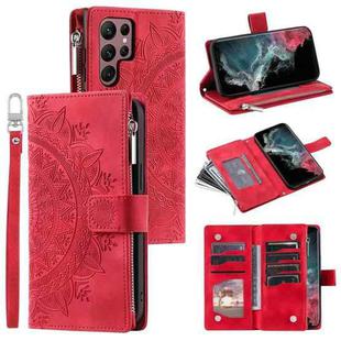 For Samsung Galaxy S25 Ultra 5G Multi-Card Totem Zipper Leather Phone Case(Red)