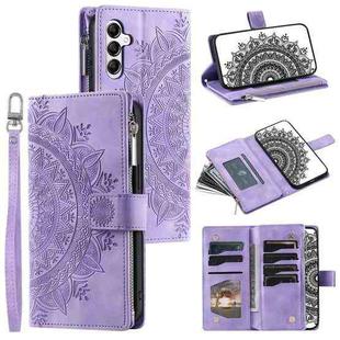 For Samsung Galaxy S25 FE 5G Multi-Card Totem Zipper Leather Phone Case(Purple)