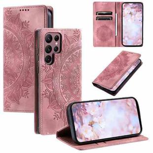 For Samsung Galaxy S25 Ultra 5G Totem Embossed Magnetic Leather Phone Case(Rose Gold)