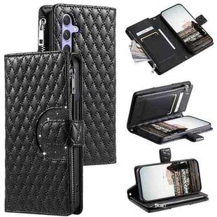 For Samsung Galaxy S25 5G Glitter Lattice Zipper Wallet Leather Phone Case(Black)