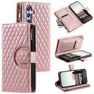 For Samsung Galaxy S25 5G Glitter Lattice Zipper Wallet Leather Phone Case(Rose Gold)