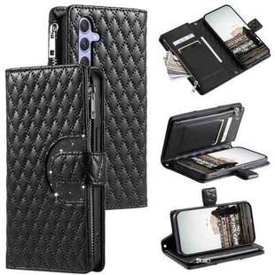 For Samsung Galaxy S25+ 5G Glitter Lattice Zipper Wallet Leather Phone Case(Black)