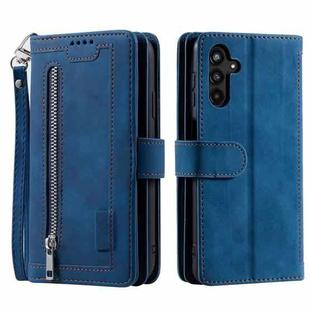For Samsung Galaxy S25+ 5G Nine Card Zipper Bag Leather Phone Case with Lanyard(Blue)