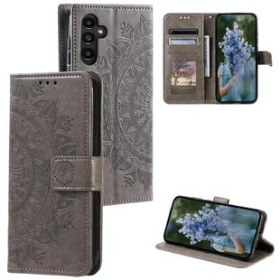 For Samsung Galaxy S25 5G Totem Flower Embossed Leather Phone Case(Grey)