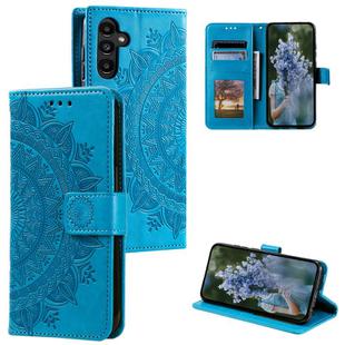 For Samsung Galaxy S25 5G Totem Flower Embossed Leather Phone Case(Blue)