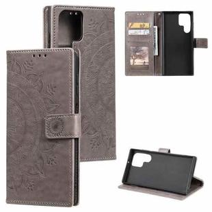 For Samsung Galaxy S25 Ultra 5G Totem Flower Embossed Leather Phone Case(Grey)