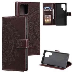 For Samsung Galaxy S25 Ultra 5G Totem Flower Embossed Leather Phone Case(Brown)