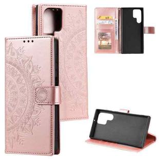 For Samsung Galaxy S25 Ultra 5G Totem Flower Embossed Leather Phone Case(Rose Gold)