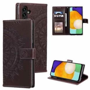 For Samsung Galaxy S25 FE 5G Totem Flower Embossed Leather Phone Case with Lanyard(Brown)
